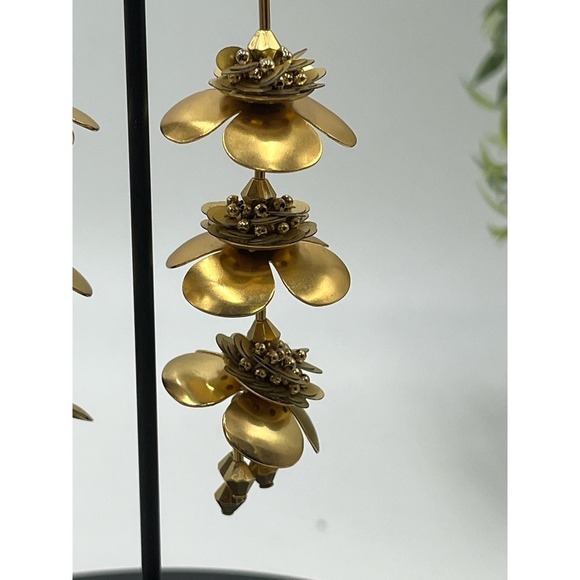 J. Crew Bead & Blossom Gold Tone Long Triple Flower Dangle Gilded Earrings - Picture 6 of 14